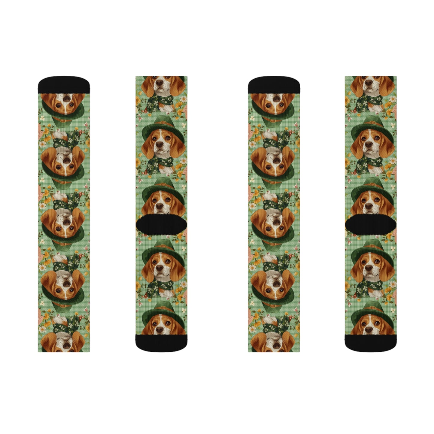 Leprechaun Day, Puppy Beagle Dog, Sublimation Socks