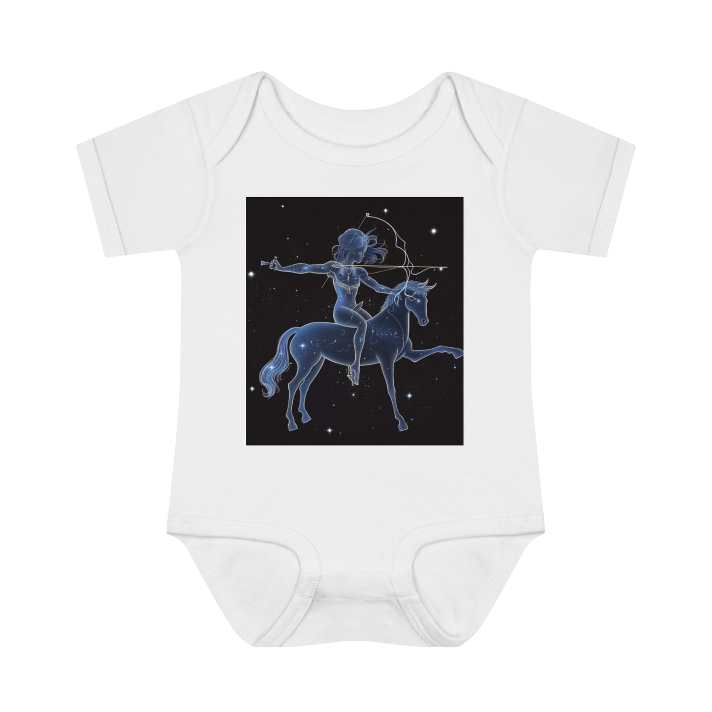 Sagittarius Zodiac in Starlit Universe - Fluorescent Colors - Infant Baby Rib Bodysuit