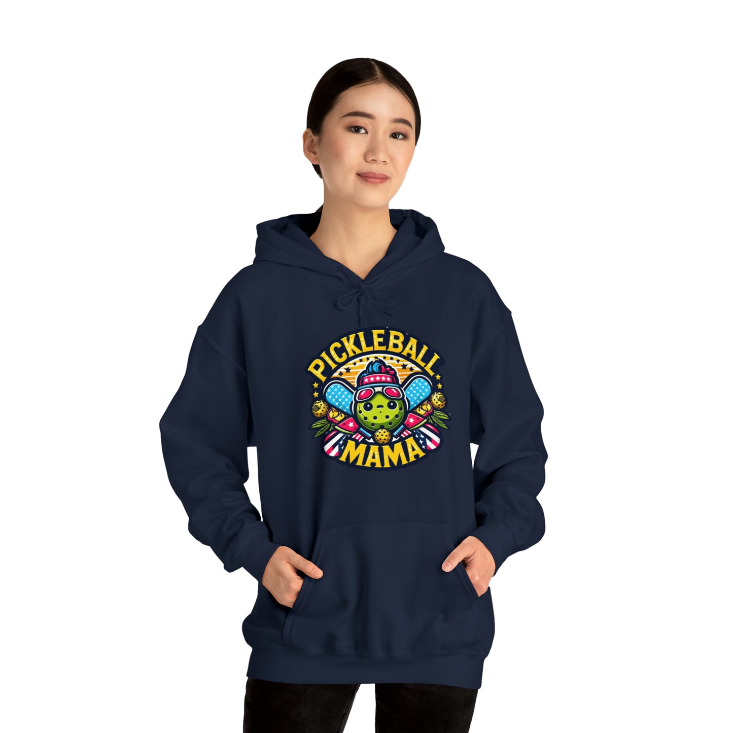 Pickleball Mama - Patriotic Sporty, Star-Spangled Athletic Graphic, Fun Pickleball Enthusiast - Unisex Heavy Blend™ Hooded Sweatshirt