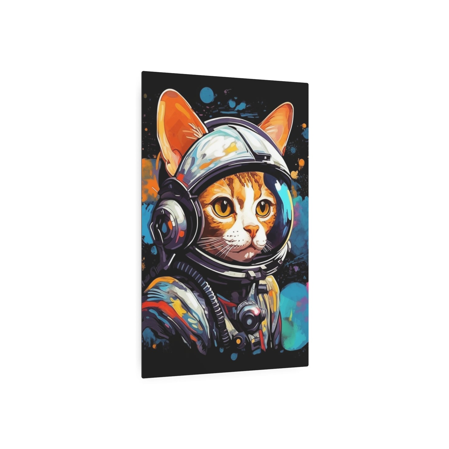 Astro Cat Adventure Feline - Pop Art, Floating in Cosmic Space - Metal Art Sign