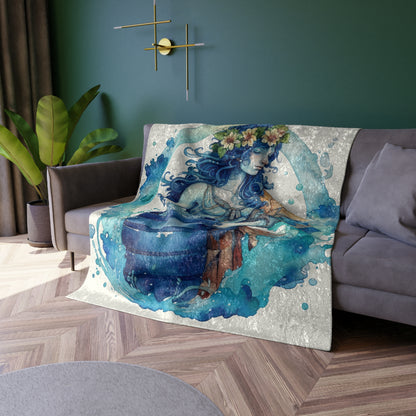 Artistic Aquarius Zodiac - Watercolor Water-Bearer Depiction - Crushed Velvet Blanket