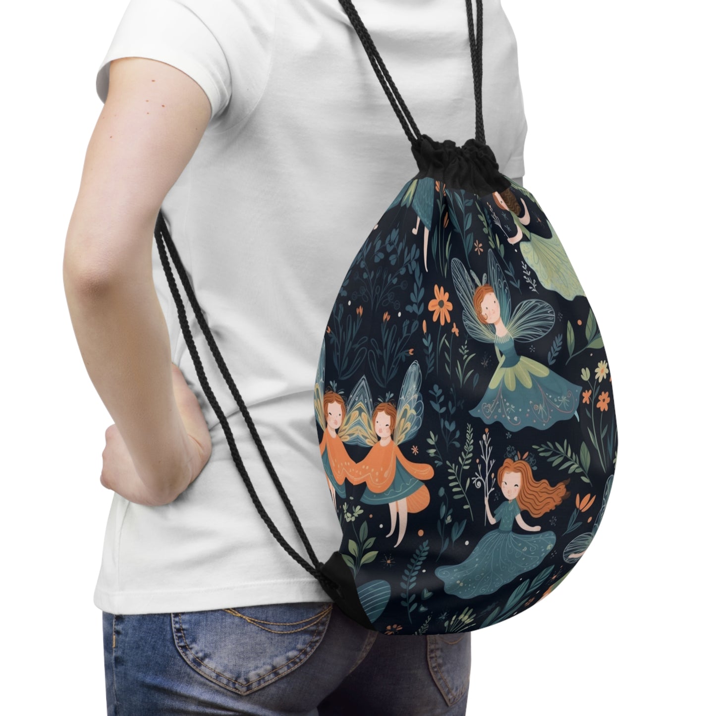 Enchanting Fairy Tale Pattern - Vibrant & Magical Fairies - Drawstring Bag