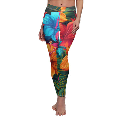 Hawaiian-Inspired Tropical Floral Pattern Design Women's Cut & Sew Casual Leggings (AOP)