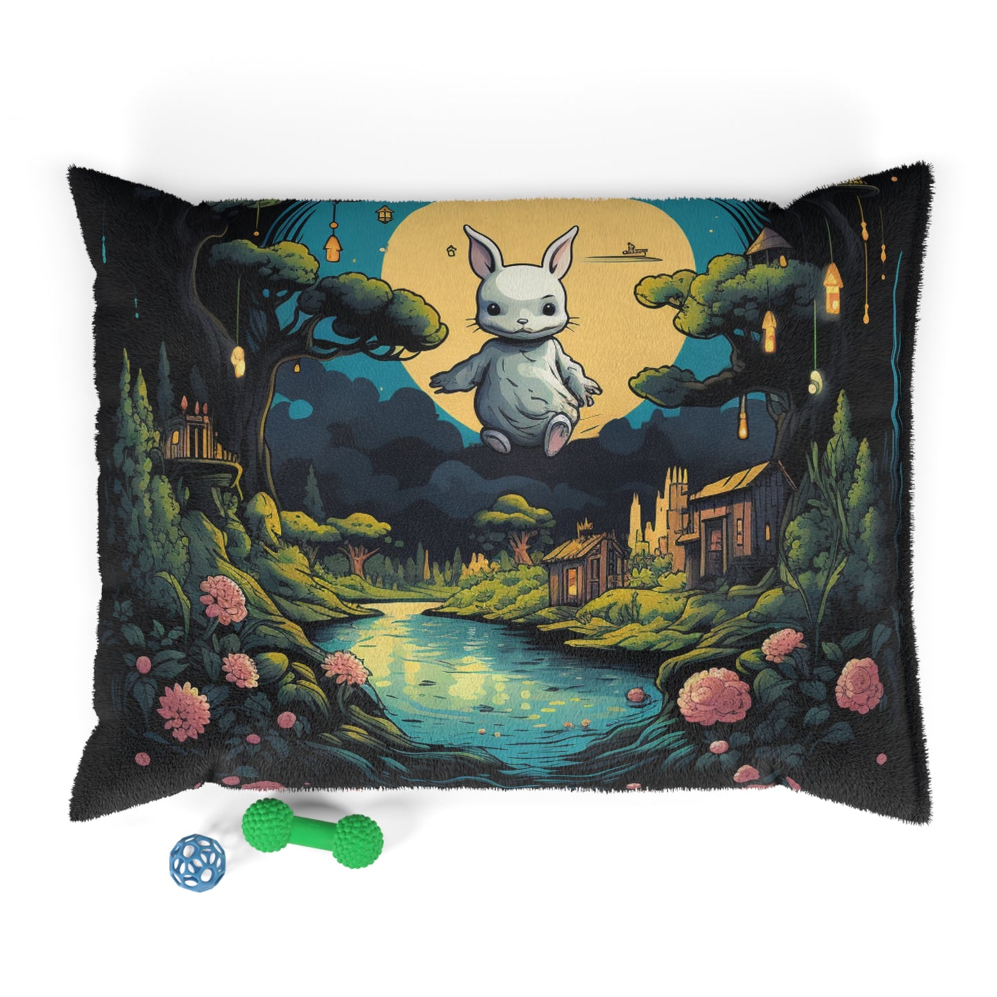 White Rabbit Mystery Psychedelic Fantasy Anime Cartoon Bunny - Dog & Pet Bed