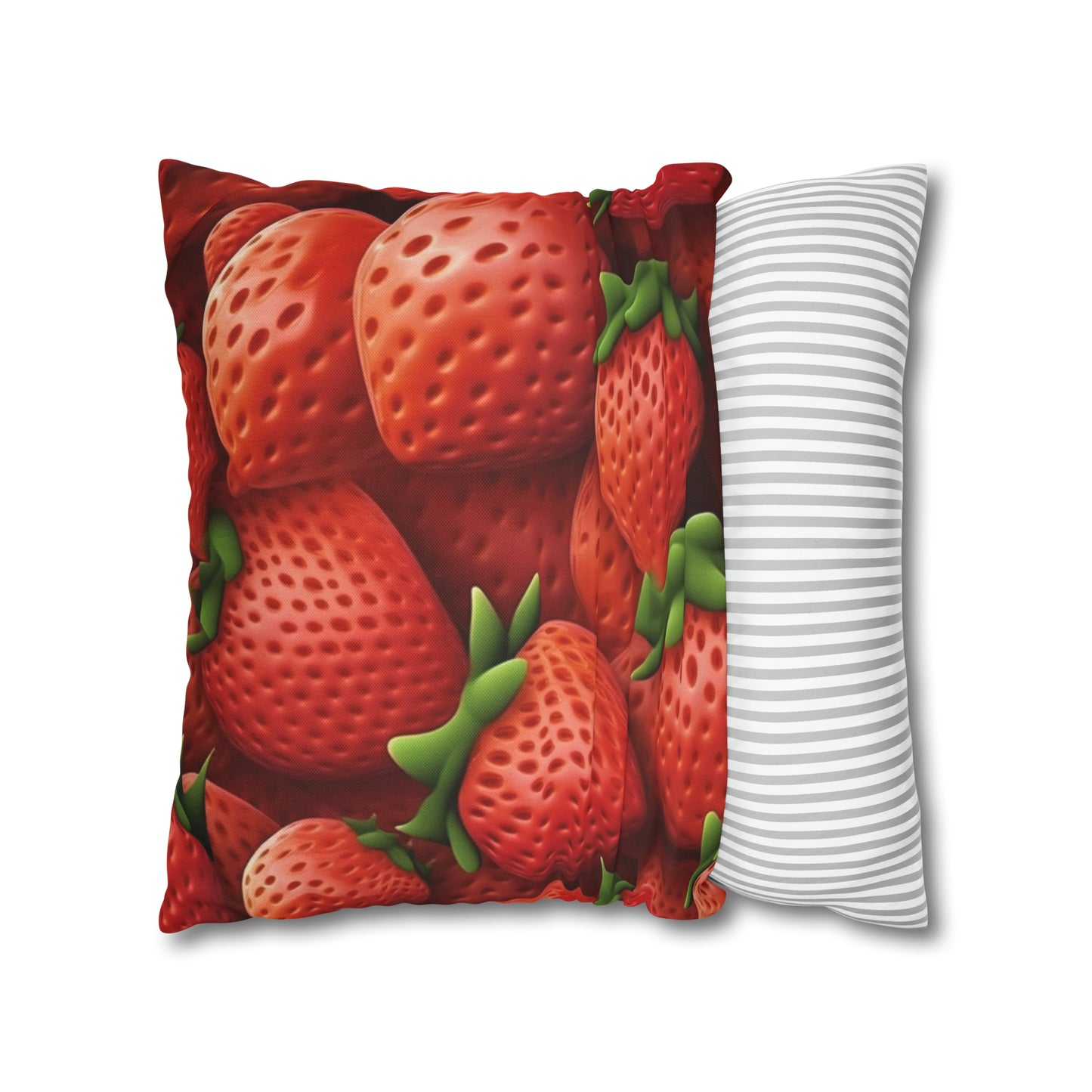 Garden Strawberries- Wild Sweet Gourmet - Farm Growing Ripe Red Fruit -Spun Polyester Square Pillow Case