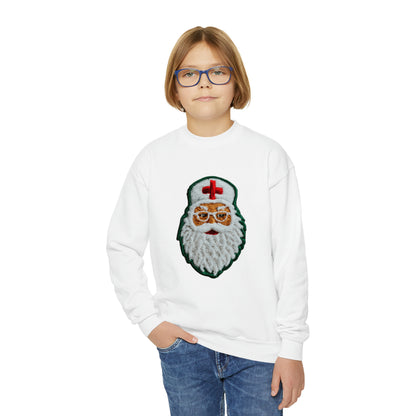 Medical Santa Chenille Embroidered Patch - Doctor or Nurse Healthcare Christmas - Youth Crewneck Sweatshirt