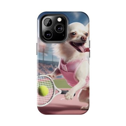 Chihuahua Tennis Ace: Dog Pink Outfit, Court Atheletic Sport Game - Tough Phone Cases