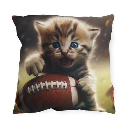 Football Kitten Touchdown: Tabby's Winning Play Sport Game - Outdoor Pillows