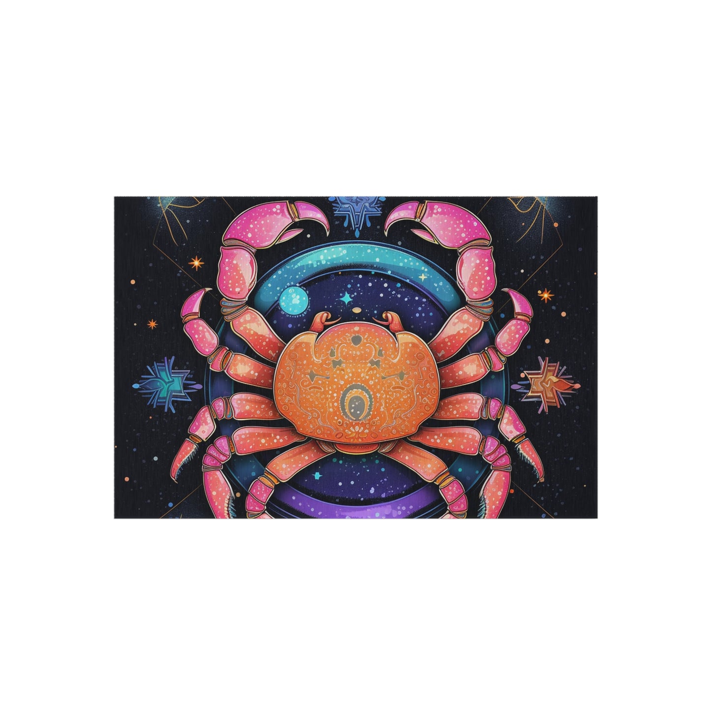 Rainbow Celestial Crab - Vibrant Cancer Zodiac Sign Art - Outdoor Rug