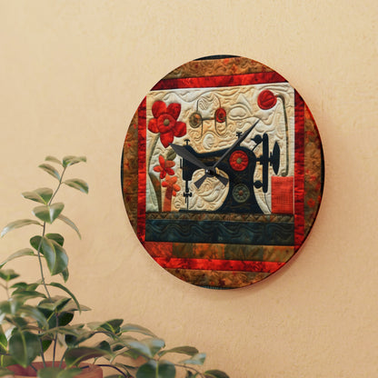 Sewing Machine Quilt: A Crafted Design Homage to Stitching - Acrylic Wall Clock