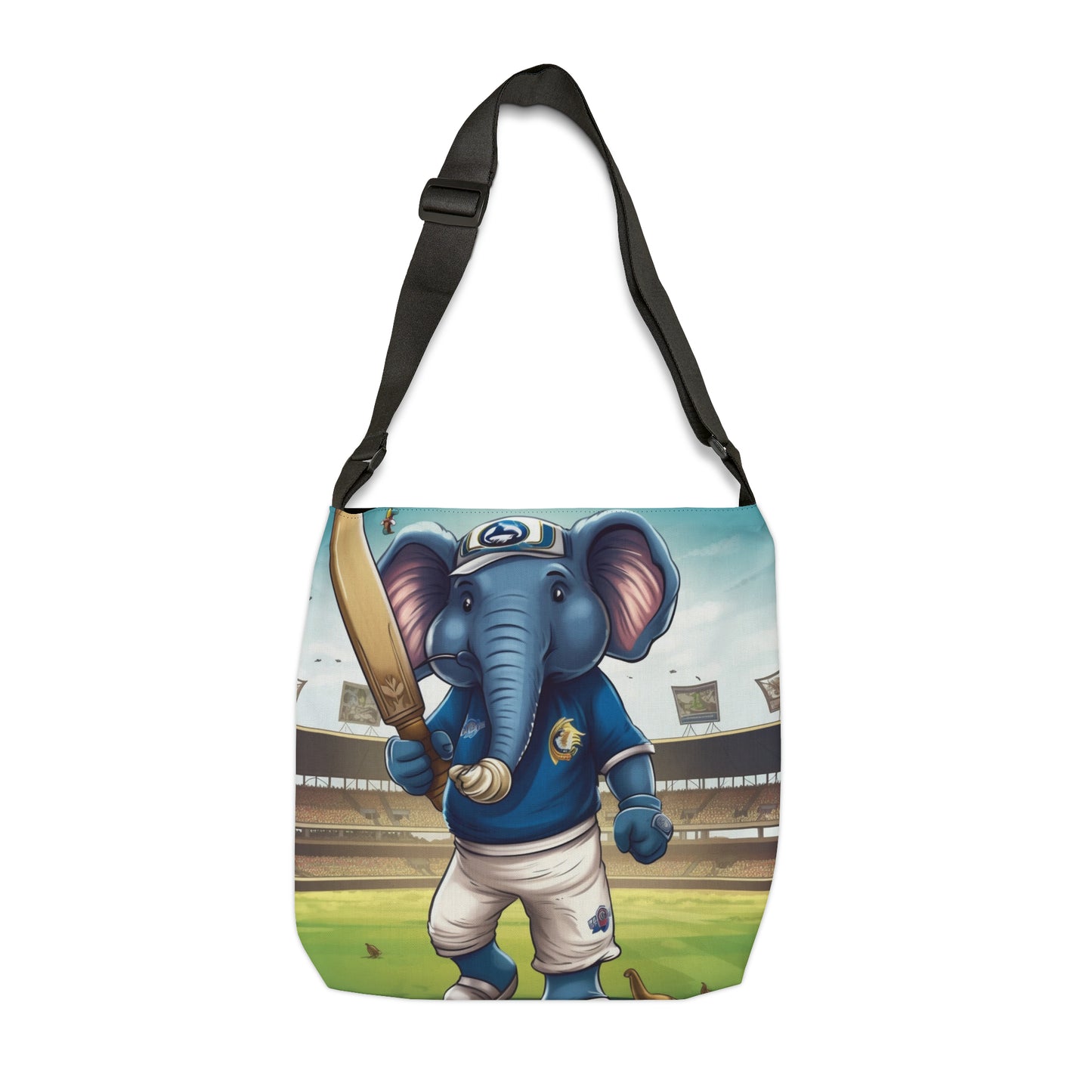 India Elephant Cricket Sport Star: Pitch, Run, Stump Game - Animated Charm - Adjustable Tote Bag (AOP)