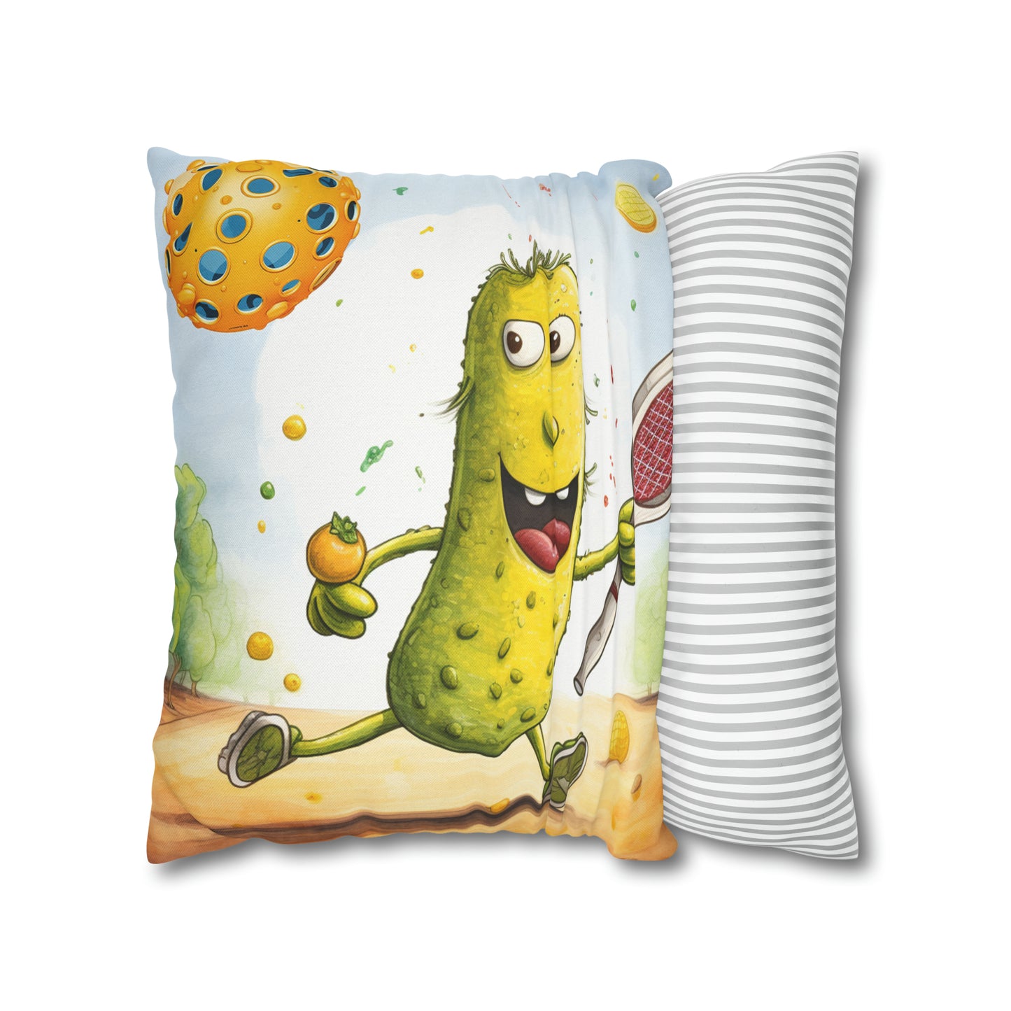 Pickleball Play: Pickle Sport Action Game, Fast Dink Ball - Spun Polyester Square Pillow Case