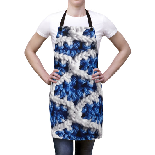 Blueberry Blue Crochet, White Accents, Classic Textured Pattern - Apron (AOP)