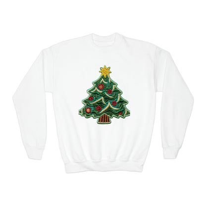 Chenille Christmas Tree: Embroidered Festive Holiday Patch - Youth Crewneck Sweatshirt