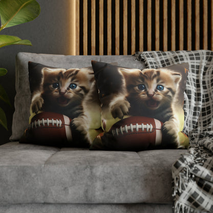 Football Kitten Touchdown: Tabby's Winning Play Sport Game - Spun Polyester Square Pillow Case