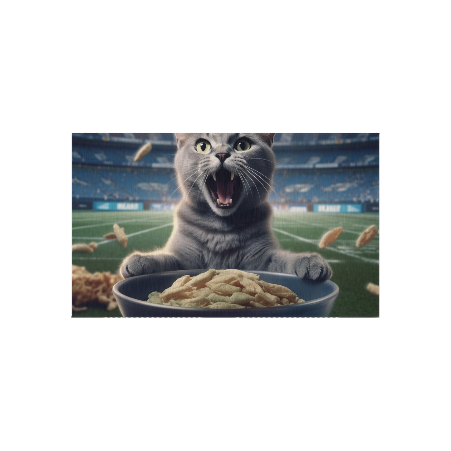 Halftime Football Feline: Screaming Sports Fan Cat Stadium Food Kitten - Outdoor Rug