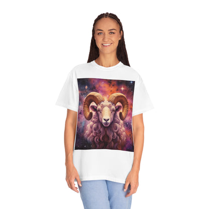 Mystic Aries Constellation - Vibrant Astrology Art - Zodiac Ram - Unisex Garment-Dyed T-shirt