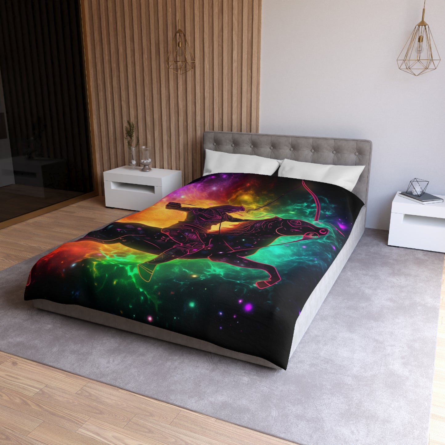 Colorful Sagittarius Zodiac Sign - Star Universe Theme - Microfiber Duvet Cover