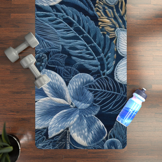 Flower Blossom Embroidery Floral on Denim Style - Rubber Yoga Mat