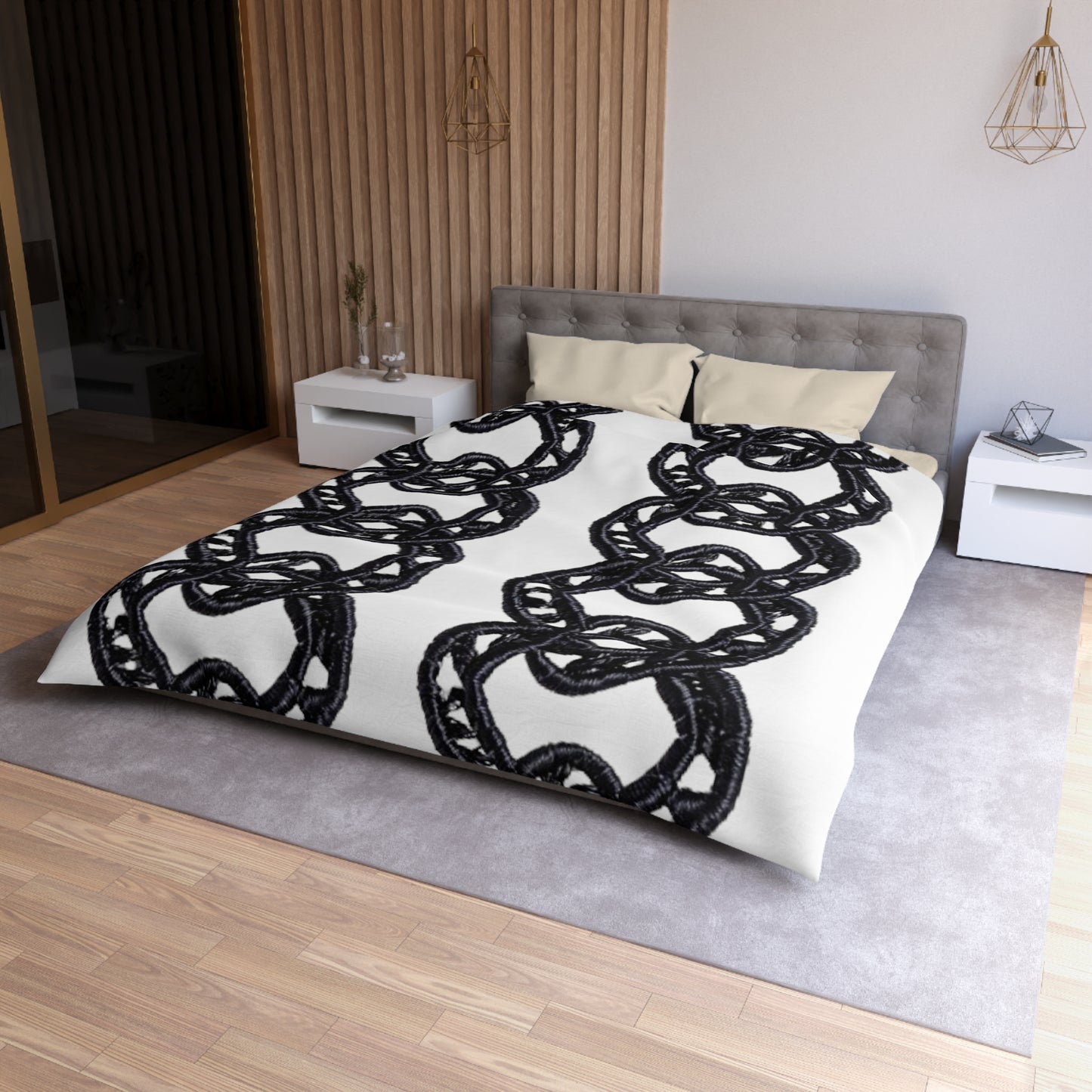 Black Chain Faux Embroidery - Microfiber Duvet Cover