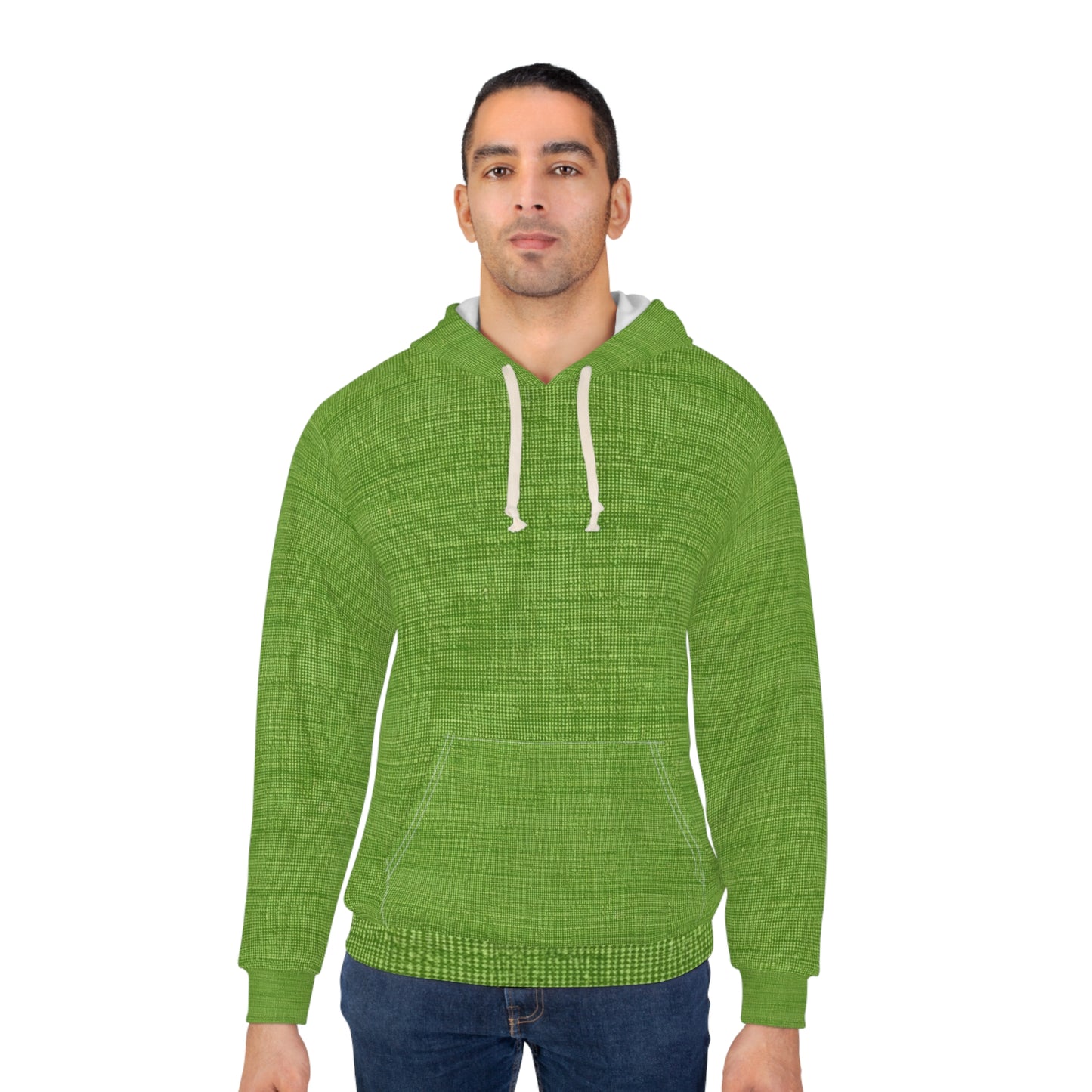 Olive Green Denim-Style: Seamless, Textured Fabric - Unisex Pullover Hoodie (AOP)