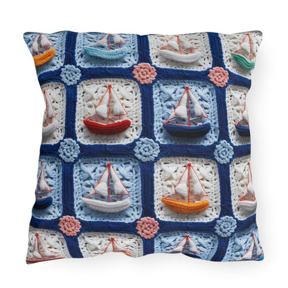 Crochet Boat Ship Sea Vessel Ocean Beach Travel Yacht Design - Outdoor Pillows