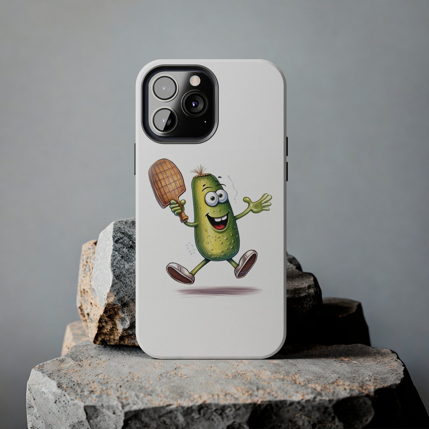 Pickle Player Action: Cartoon Swinging Pickleball Paddle - Sporty Charm - Tough Phone Cases