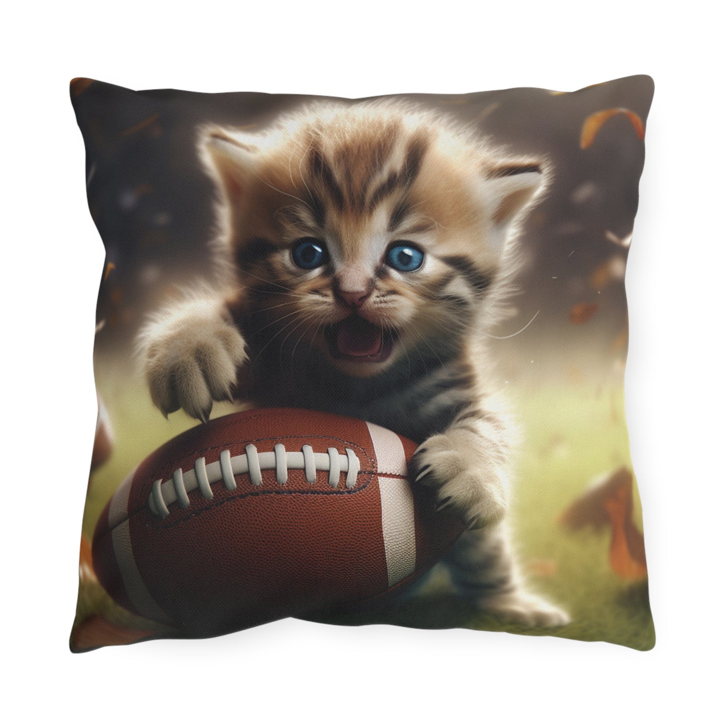 Football Kitten Touchdown: Tabby's Winning Play Sport Game - Outdoor Pillows