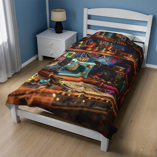 Seamstress Dream: Enchanted Sewing Nook Tapestry, Artisan Craft Room - Velveteen Plush Blanket