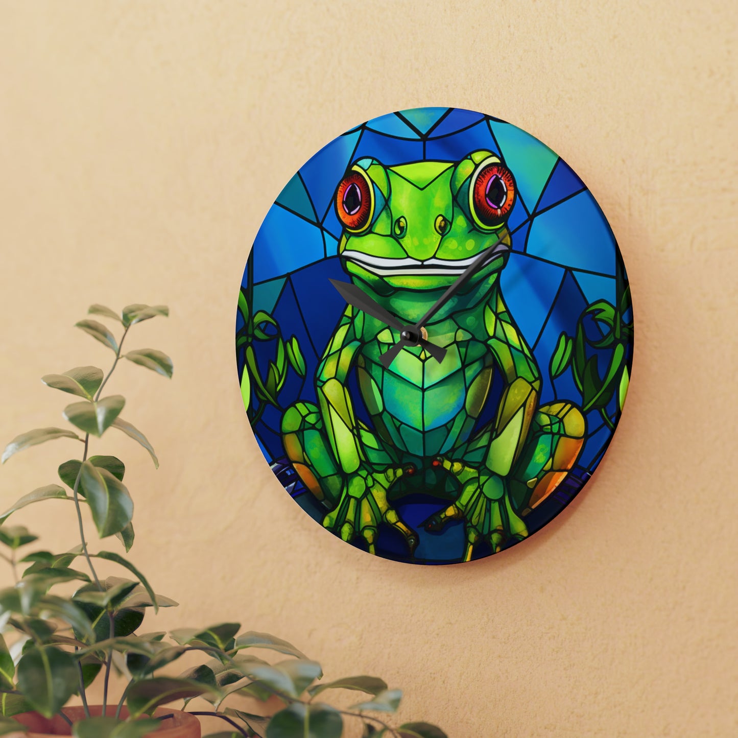 Diseño de rana de vidrieras - Reloj de pared acrílico 