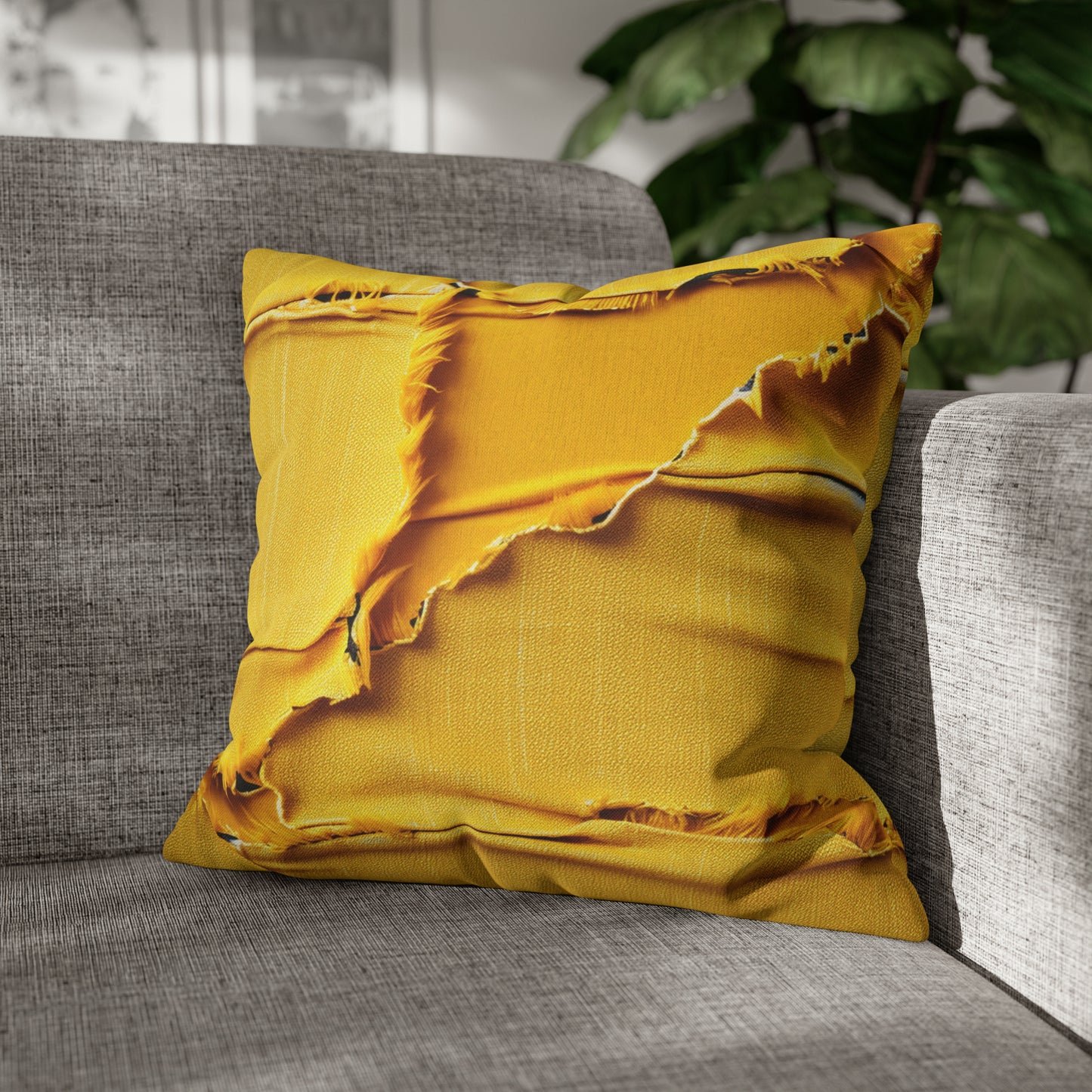 Banana Yellow Lemon: Bold Distressed, Denim-Inspired Fabric - Spun Polyester Square Pillow Case