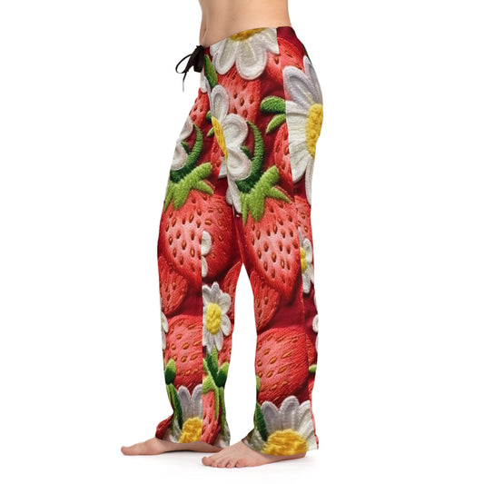 Diseño de bordado de fresas y fresas - Fresh Pick Red Berry Sweet Fruit - Pantalones de pijama para mujer (AOP) 