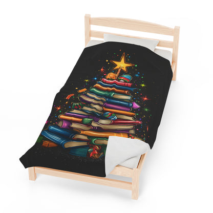 Christmas Book Tree - Velveteen Plush Blanket