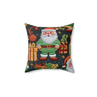 Christmas Santa Claus - Embroidered Presents - Festive Winter Wonderland - Deck the Halls Design - Spun Polyester Square Pillow