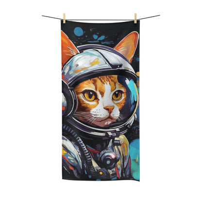 Astro Cat Adventure Feline - 宇宙空間に浮かぶポップアート - ポリコットンタオル