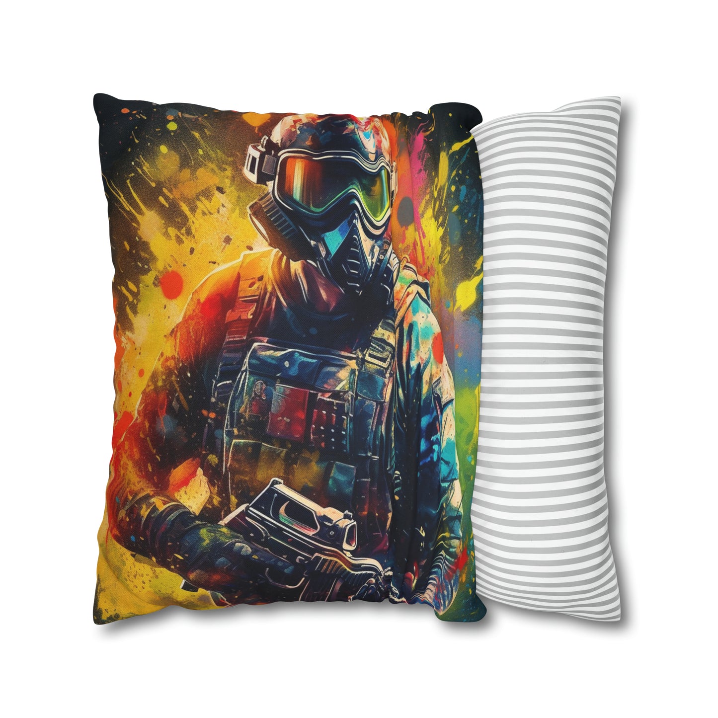 Paintball Game Sport: Professional Action Shot Target Player - Spun Polyester Square Pillow Case