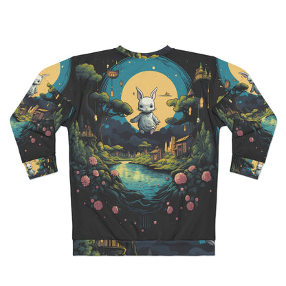 White Rabbit Mystery Psychedelic Fantasy Anime Cartoon Bunny - Sudadera unisex (AOP) 