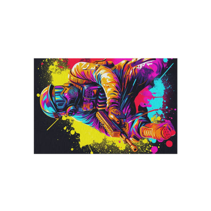 Paintball Action Sport: Player in Battle, Paint Splatter - Outdoor Rug