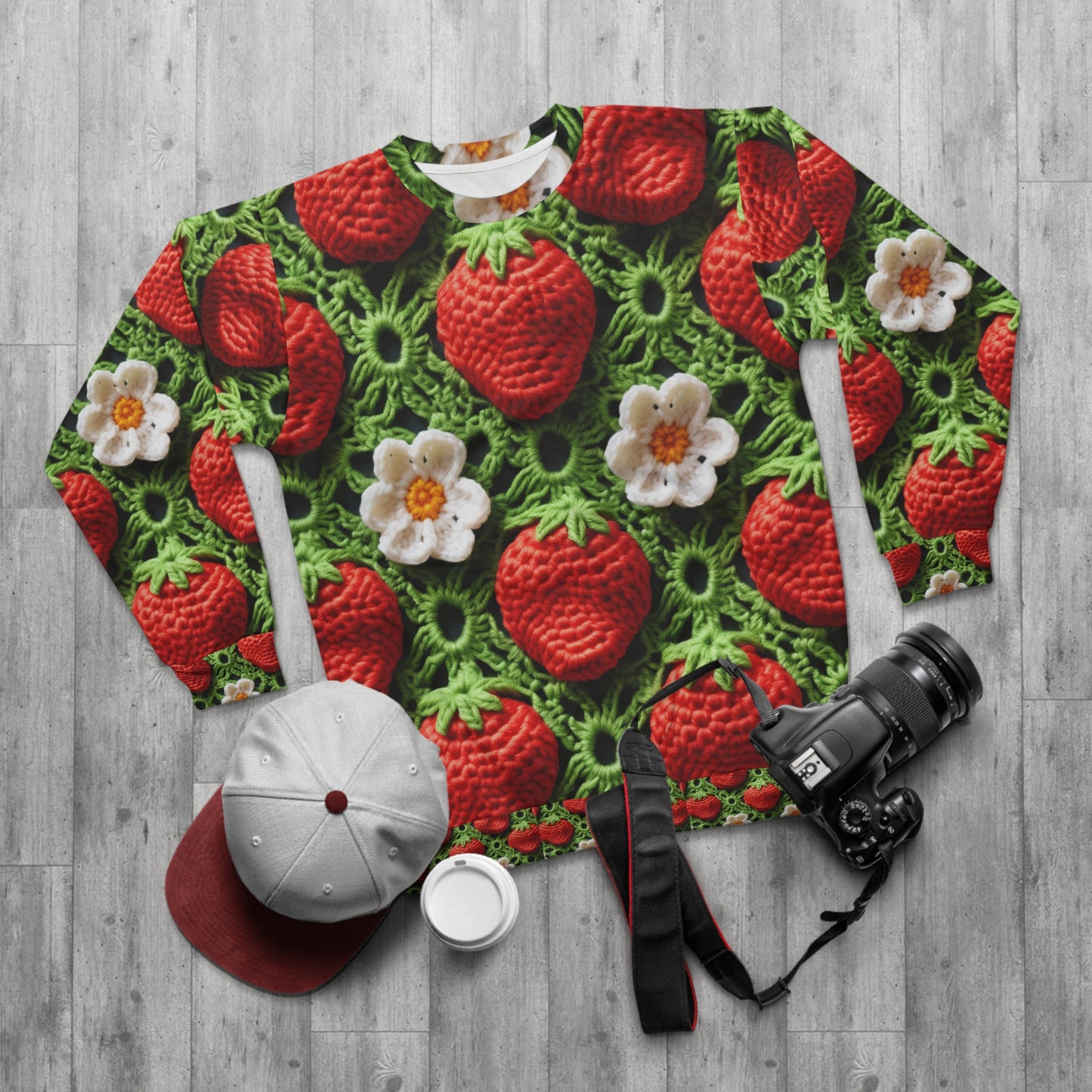 Ganchillo de campo de fresas - Forever Forest Greens - Cultivo de cosecha de bayas de frutas - Sudadera unisex (AOP) 