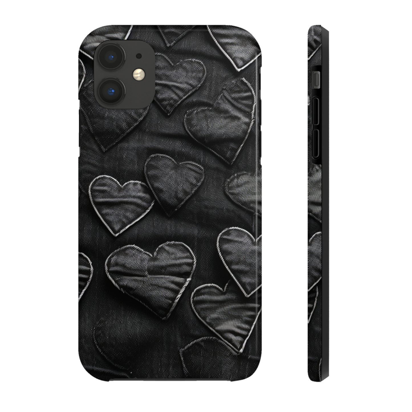 Black: Distressed Denim-Inspired Fabric Heart Embroidery Design - Tough Phone Cases