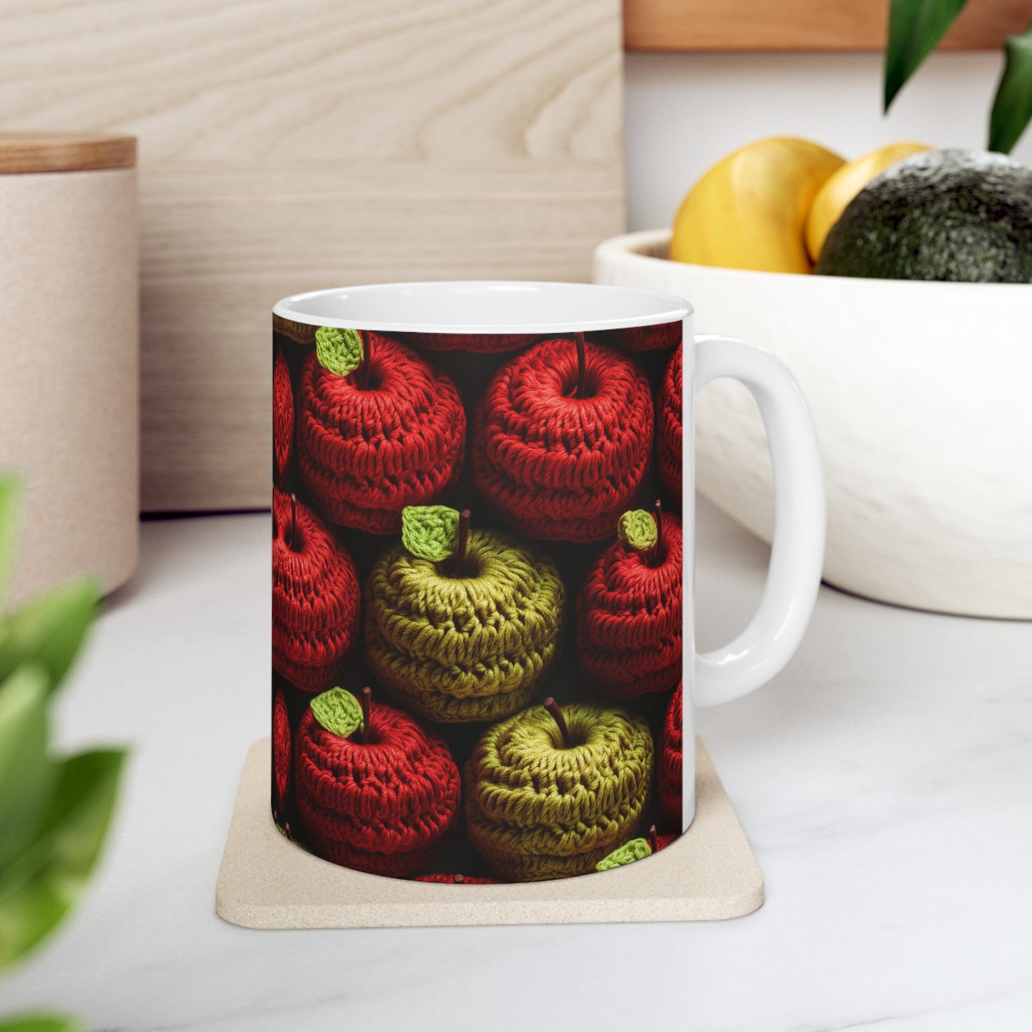 Crochet Apple Amigurumi - Big American Red Apples - Healthy Fruit Snack Design - Ceramic Mug 11oz