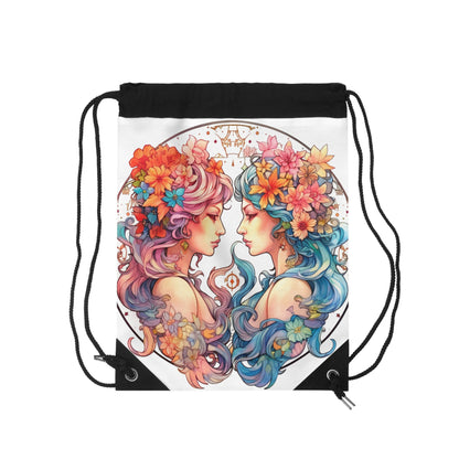 Zodiac Gemini Clipart - Twins Symbol, Whimsical Comic Style - Drawstring Bag