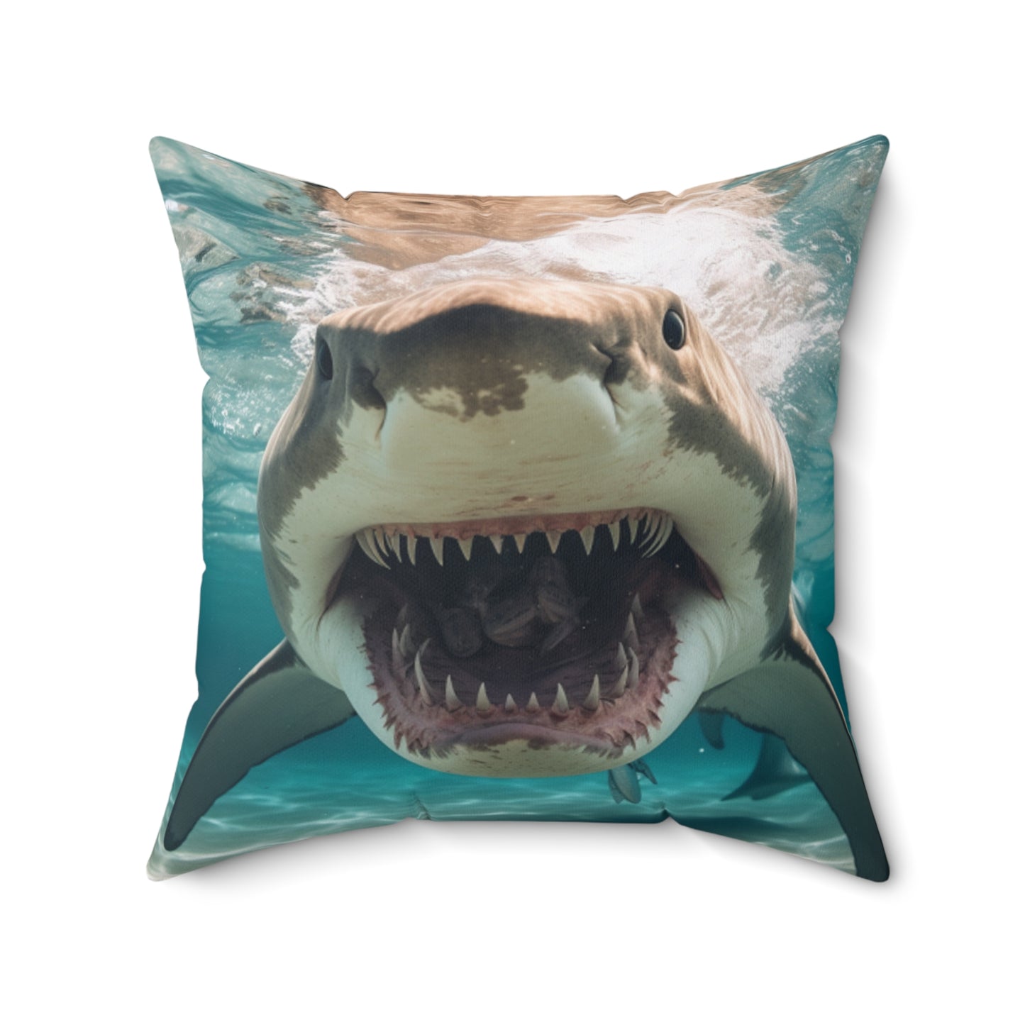 Bull Shark: River Monster Menace - Realistic Dark Water Predator - Spun Polyester Square Pillow