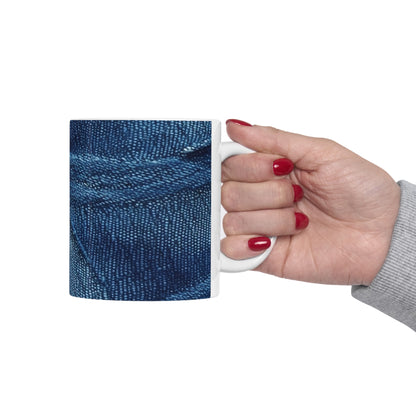 Dark Blue: Distressed Denim-Inspired Fabric Design - Ceramic Mug 11oz