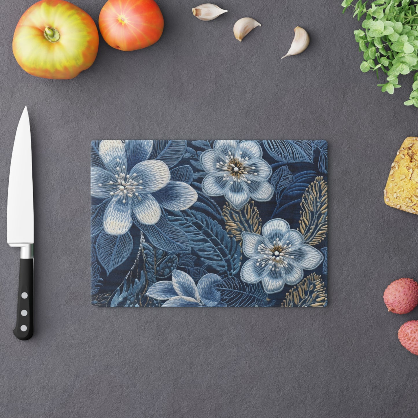 Flower Blossom Embroidery Floral on Denim Style - Cutting Board