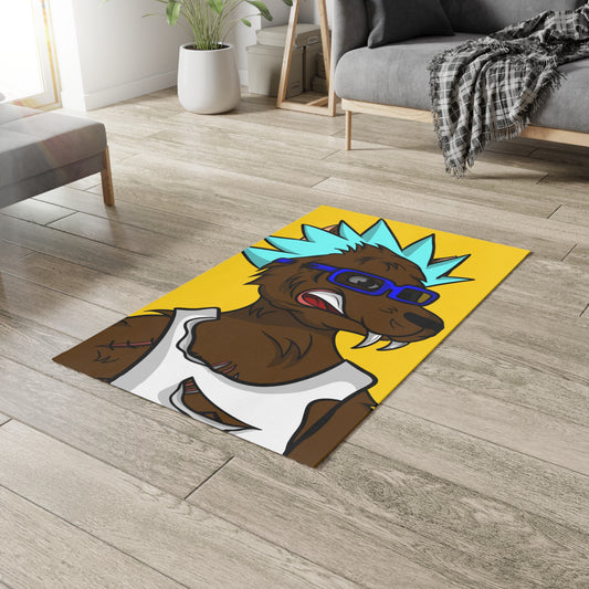 Spiky Blue Hair Cartoon Werewolve Wolf Dobby Rug