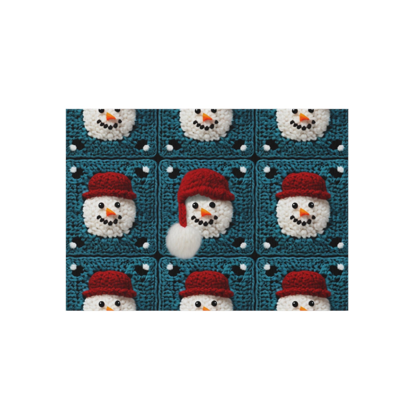 Snowman Crochet Craft, Festive Yuletide Cheer, Winter Wonderland - Outdoor Rug