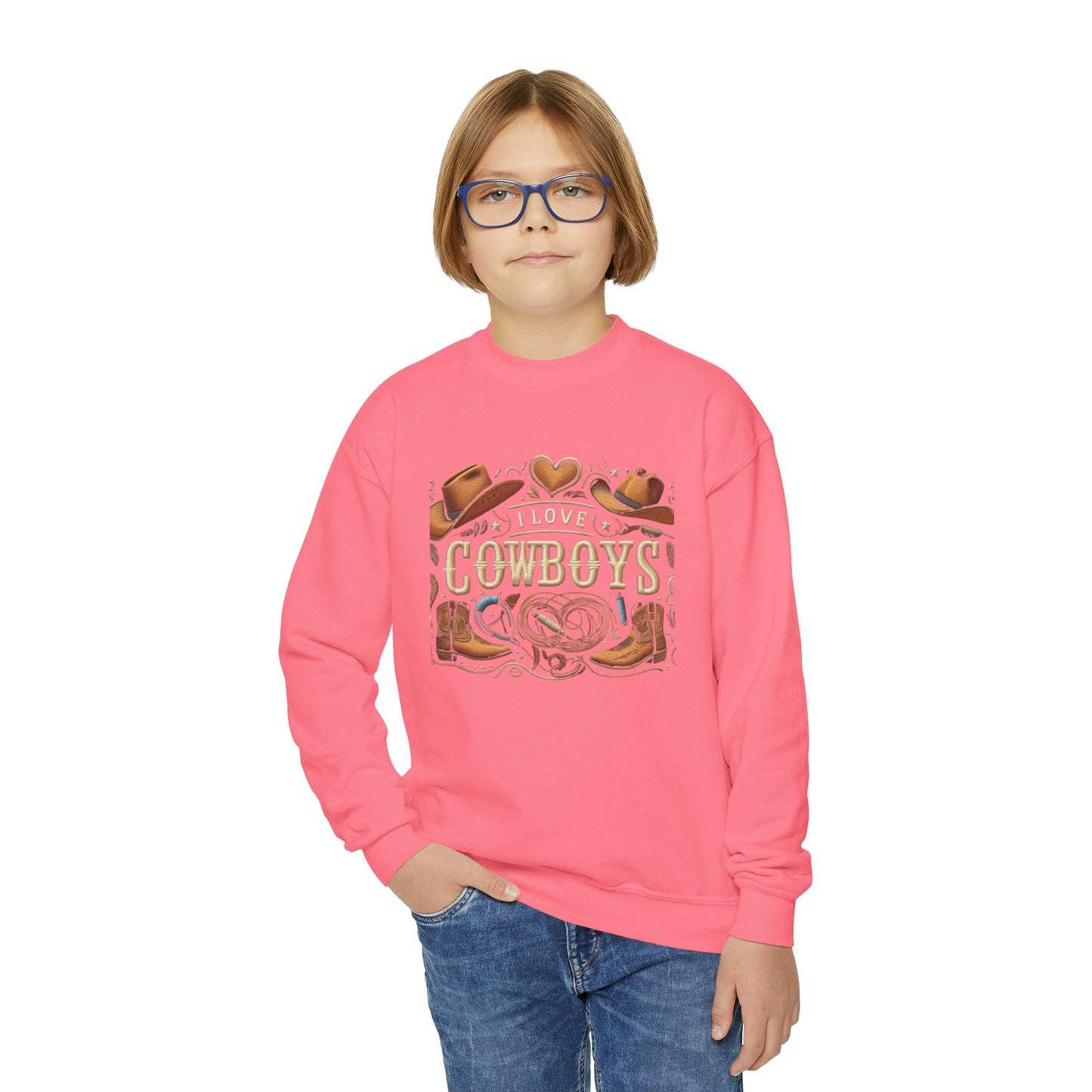 I Love Cowboys, Gift, Youth Crewneck Sweatshirt