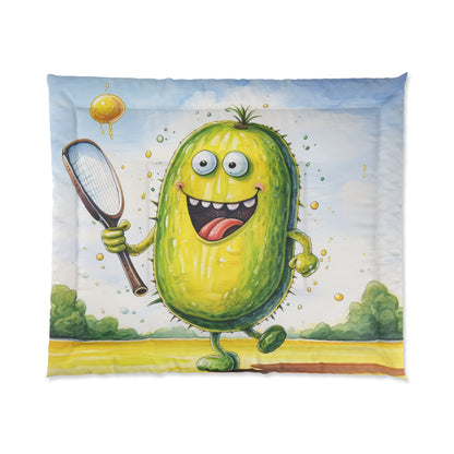 Pickleball Sport: Athletic Pickle Playing Game with Net and Paddle - Bed Comforter