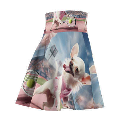 Chihuahua Tennis Ace: Dog Pink Outfit, Court Atheletic Sport Game - Women's Skater Skirt (AOP)